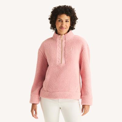 Nautica Women's Quarter-Zip Faux Shearling Pullover 667 (Sunguard Red), L