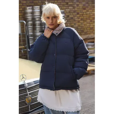 Damson Madder Pearl Reversible Puffer Jacket - Navy UK 12 at Urban Outfitters