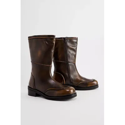 BDG Brown Kyra Leather Calf Boots - Brown UK 3 at Urban Outfitters