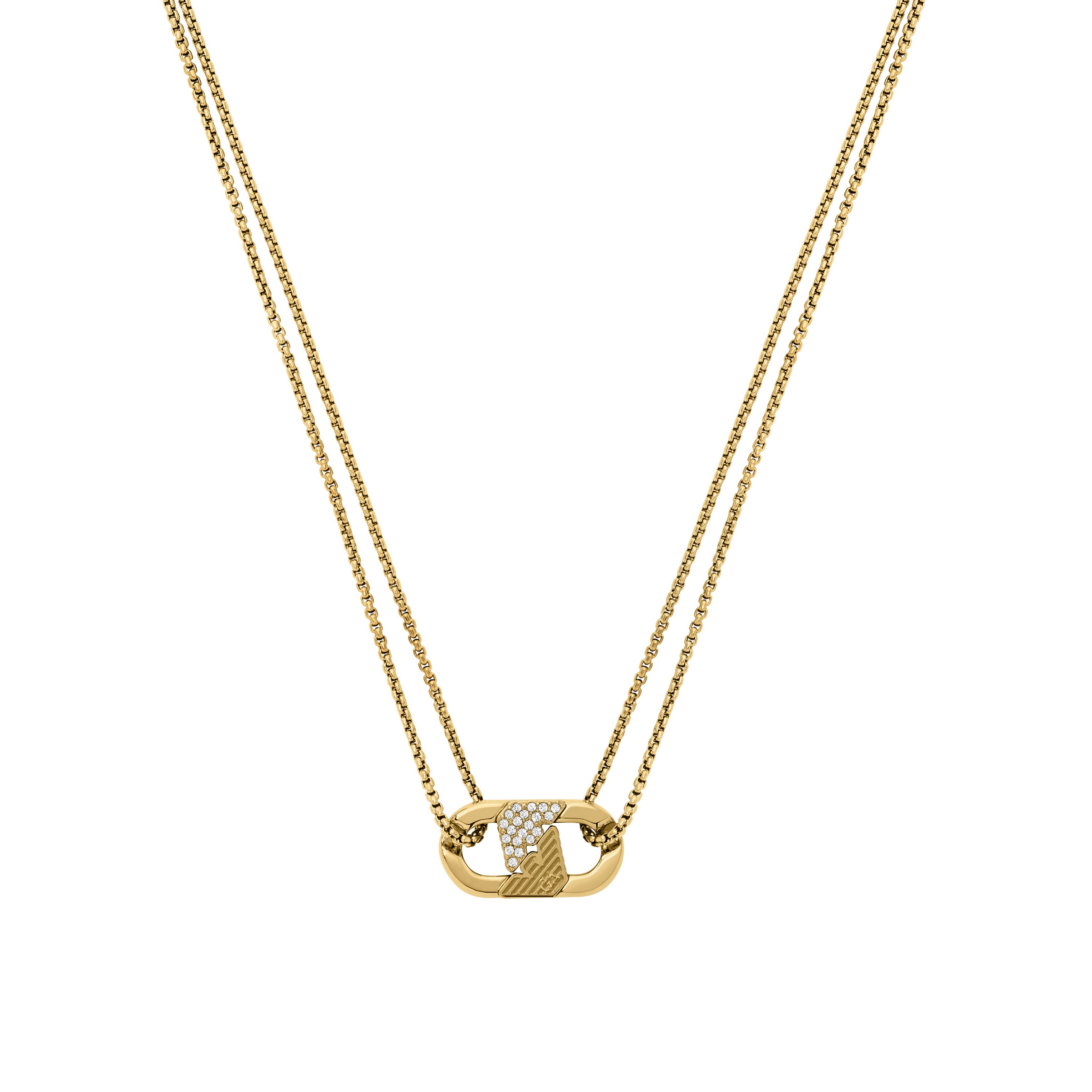 Kette mit Anhänger EMPORIO ARMANI "Schmuck Geschenk Edelstahl", gold (gelbgoldfarben, kristallweiß), Halsketten, Damen, Edelstahl, L: 45 B: 2mm, mit Glasstein, B:2mm Image