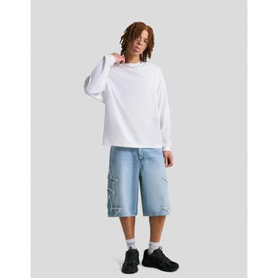 Bershka Denim Bermuda Shorts With Patches Men 34 Light Blue