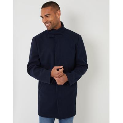 Navy Longline Faux Wool Funnel Neck Coat