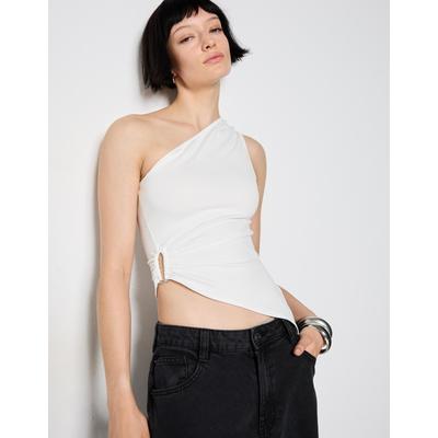 Bershka Asymmetric Top With Rhinestone Ring Women Xs Cream