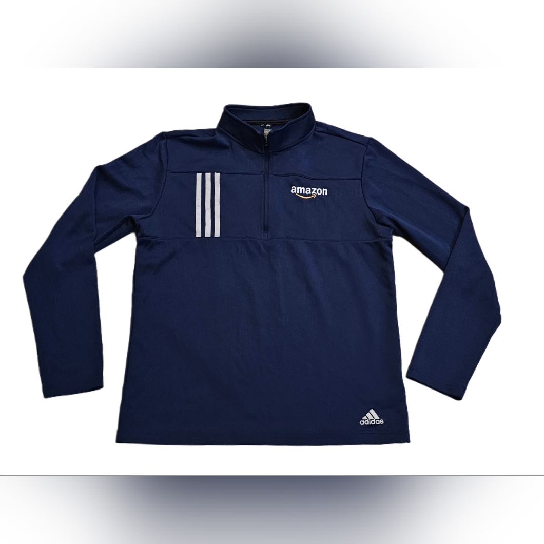 Adidas Sweaters | Adidas 3-Stripes Golf Double Knit Quarter-Zip Pullover Golf Top Amazon Medium | Color: Blue | Size: M