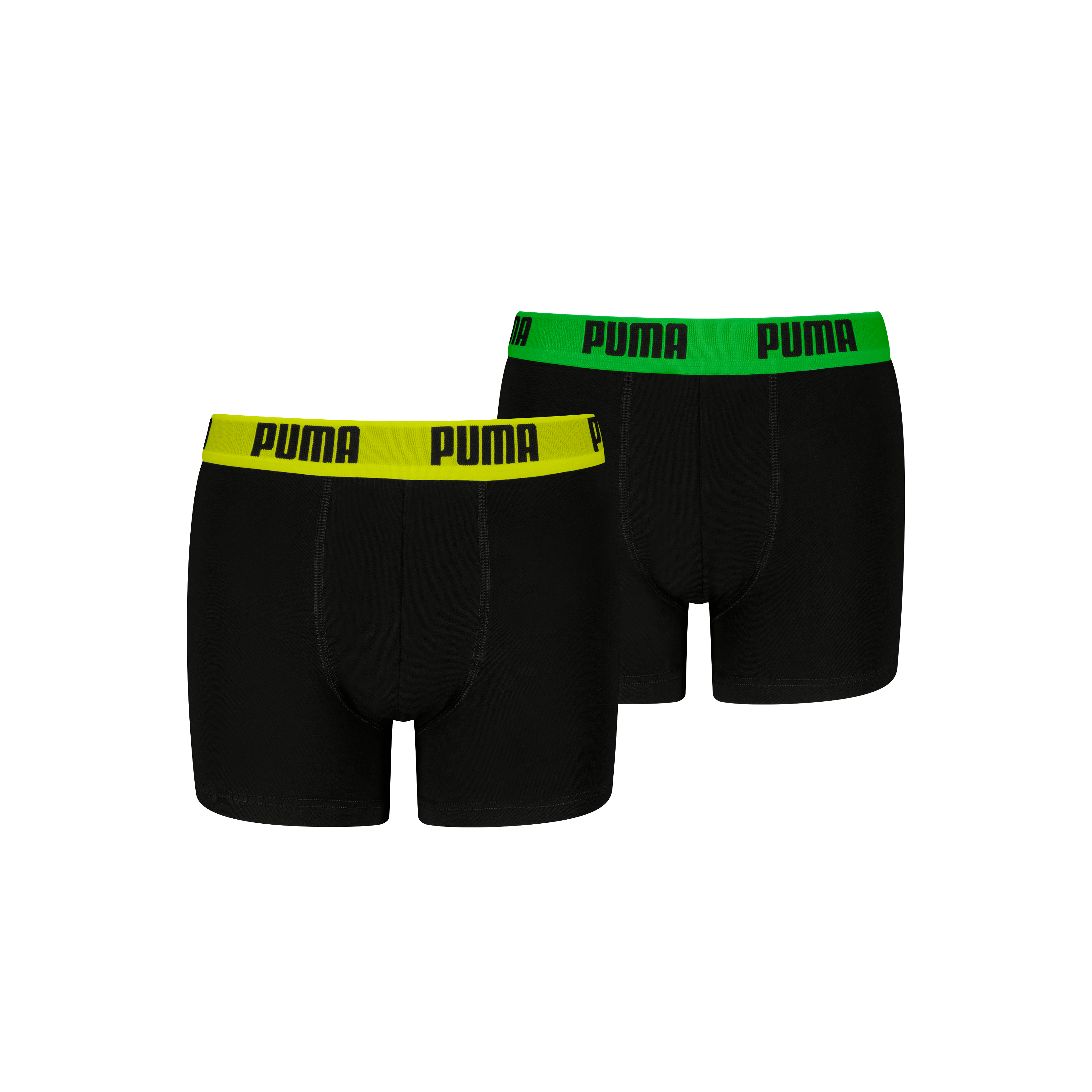 Boxer PUMA "PUMA BOYS EVERYDAY BASIC BOXERS 2P", Herren, Gr. 122/128, schwarz (schwarz, various logo colors), Obermaterial: 95% Baumwolle, 5% Elasthan, Unterhosen, Komfortabler Logobund, ohne Eingriff Image