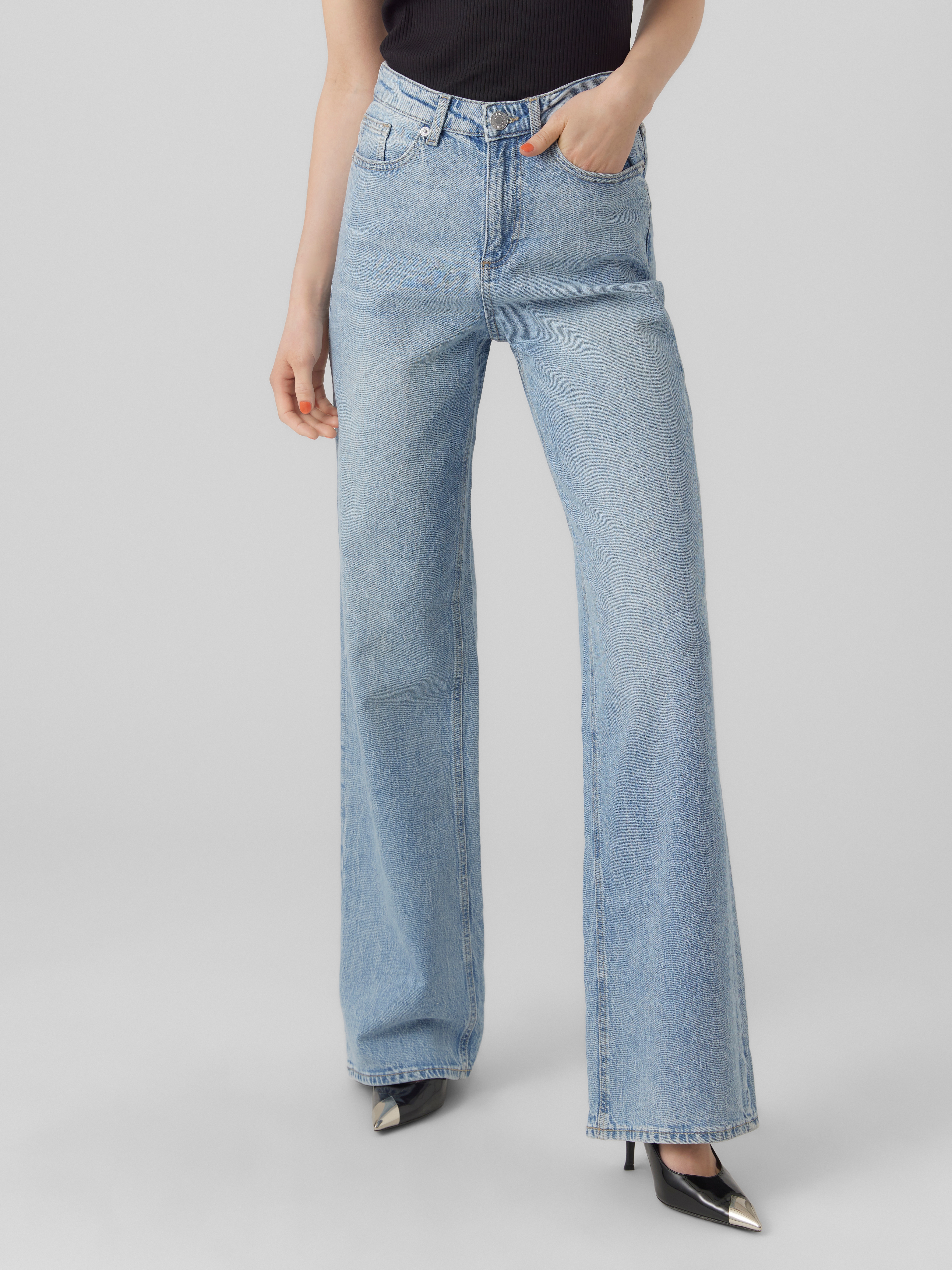 Straight-Jeans VERO MODA "VMTESSA HR STRAIGHT JEANS RA339 GA NOOS", Damen, Gr. 29, Länge 34, blau (light blau denim), Denim/Jeans, Obermaterial: 99% Baumwolle, 1% Elasthan, straight fit, Jeans Straight-Jeans