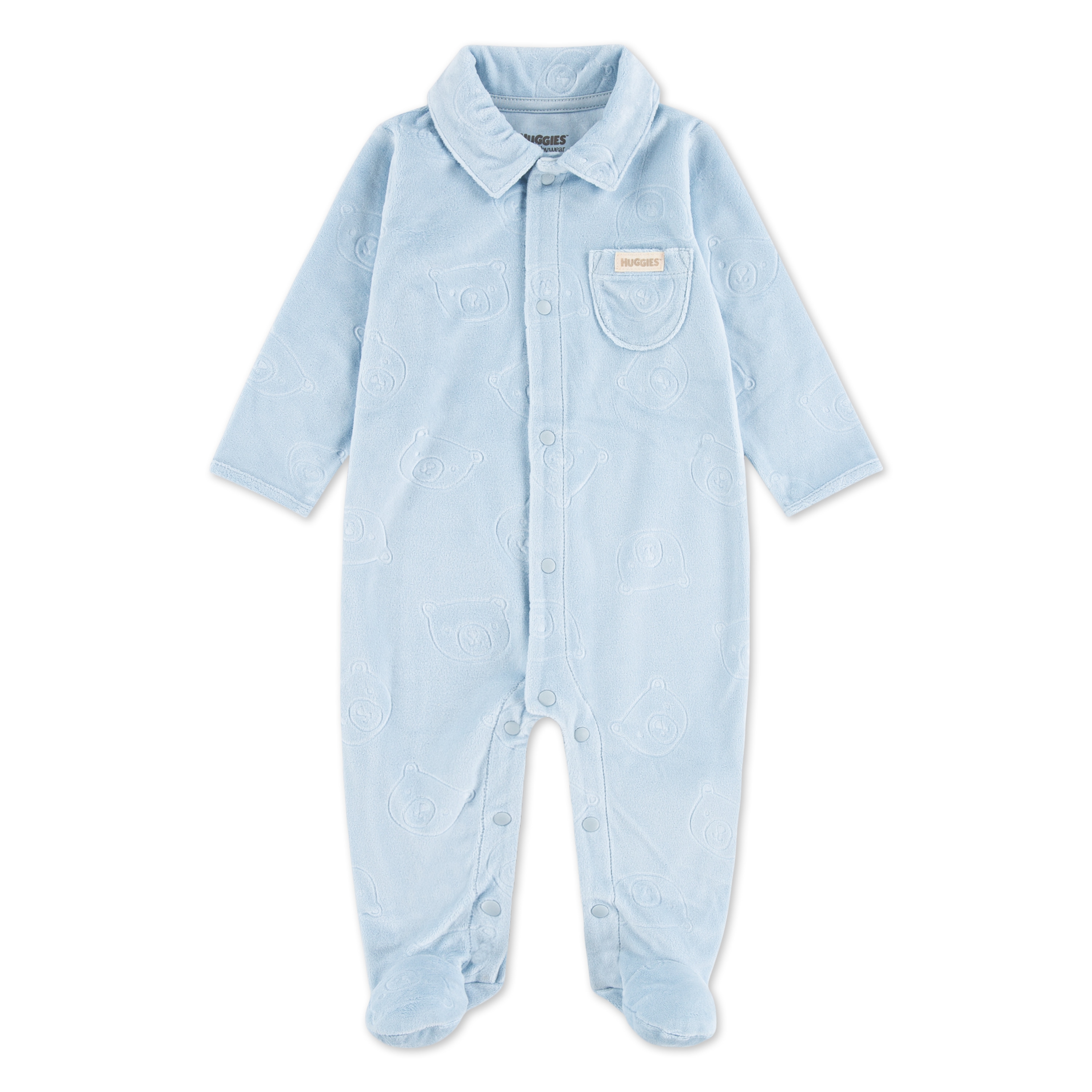 Nickioverall HUGGIES BABYWEAR "HUGB FOOTED COVERALL", Baby, Gr. 4 (74), huggies skyway, Nicki, Obermaterial: 100% Polyester, unifarben, Basic, normal, Overalls, mit Bärchenmotiv Image