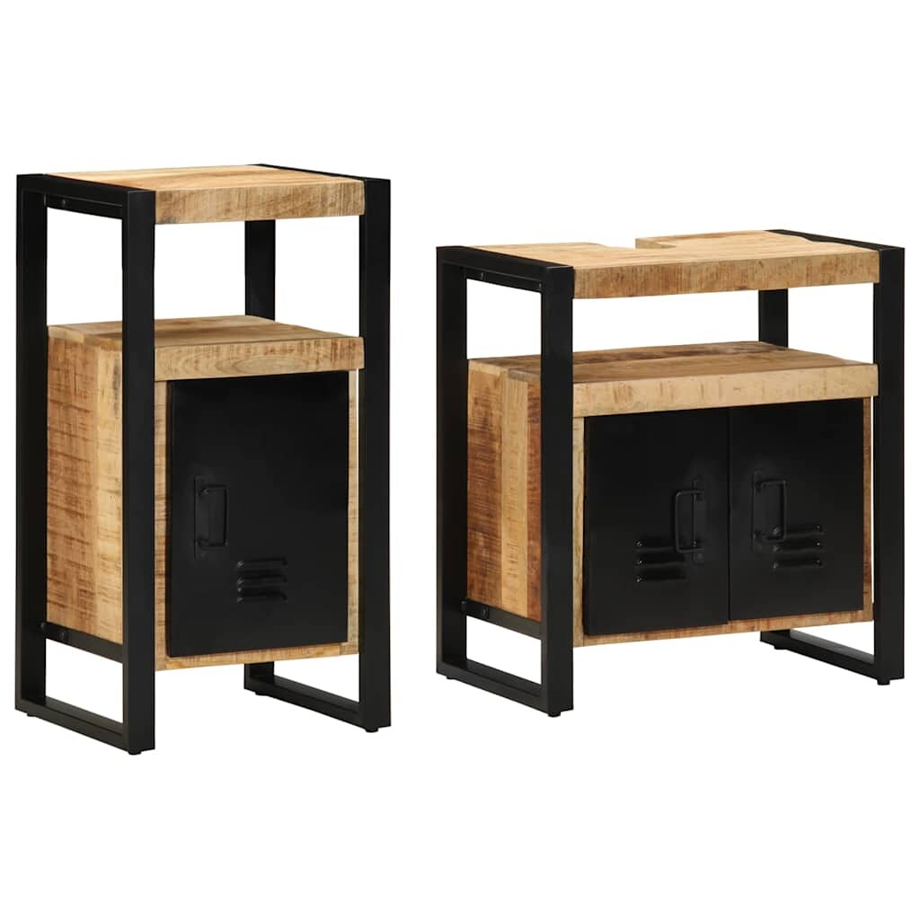 vidaXL Badezimmermöbel Set 2 pcs Braun Massives, grobes Mangoholz Image