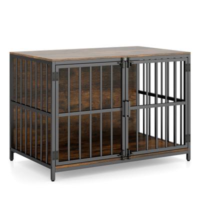 Costway 40 Inch Dog Crate Furniture Dog Kennel with Dual Lockable Double Doors-Rustic Brown