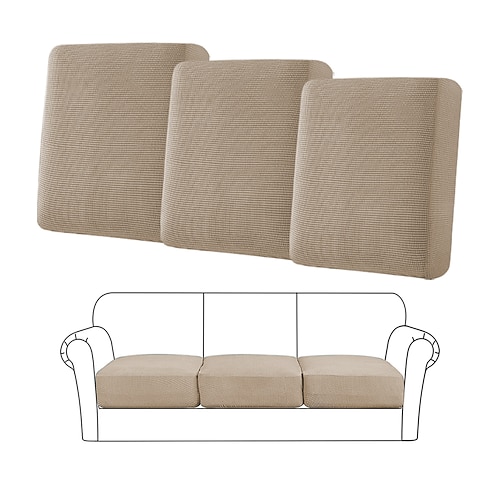 Copridivano elasticizzato da 3 pezzi/1 set, copridivano elastico per poltrona a 3 posti, grigio, tinta unita, morbido, resistente, lavabile