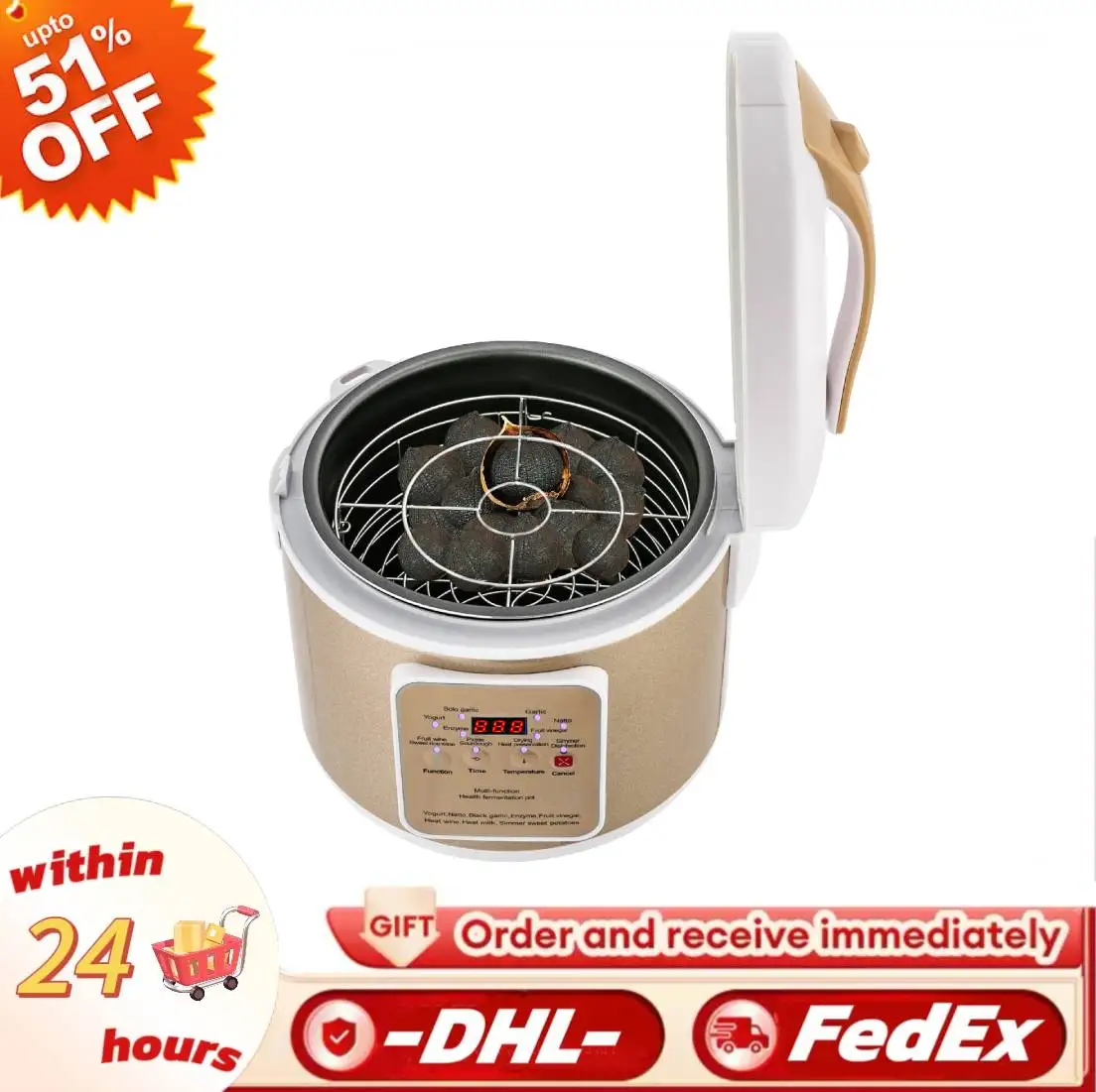 Schwarzer Knoblauchfermenter, 6 l, 90 W, AZK 286, doppelschichtiger Innentopf, intelligente Fermentation mit Power-Off-Speicherfunktion Image