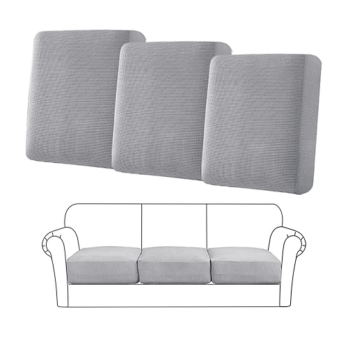 Copridivano elasticizzato da 3 pezzi/1 set, copridivano elastico per poltrona a 3 posti, grigio, tinta unita, morbido, resistente, lavabile