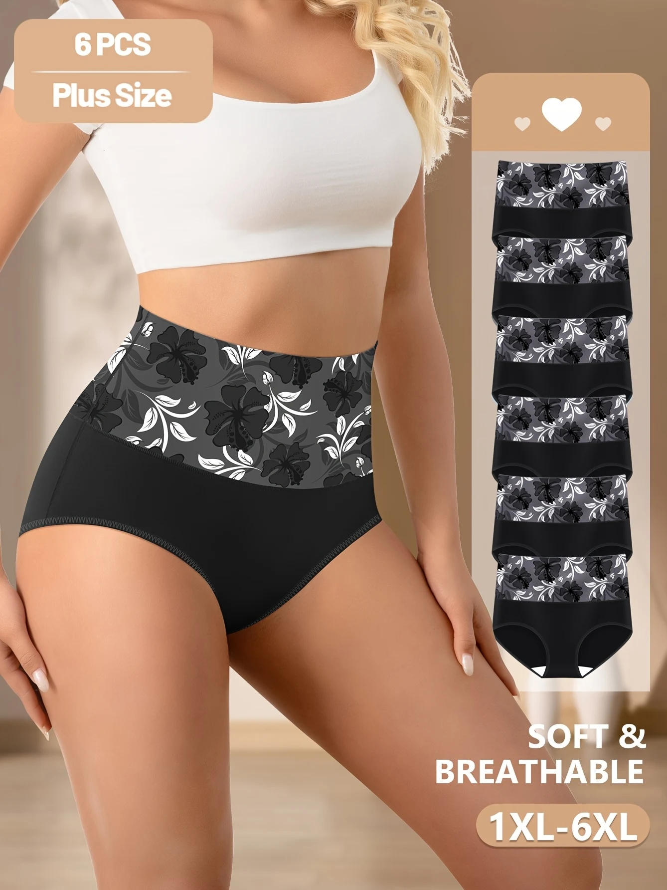 6er-Pack MIOTAN Damen-Unterwäsche in Übergröße mit hoher Taille – atmungsaktives, weiches Stretch-Bauchkontrollhöschen mit mittelhoher Abdeckung, Image