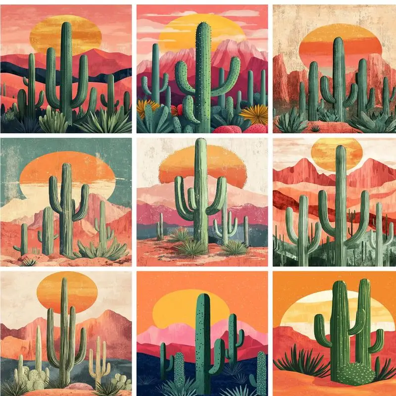 GATYZTORY DIY Malen nach Zahlen Kaktus Landschaft Acrylgemälde Kunst Zeichnung auf Leinwand Bilder nach Zahlen Home Decor Image