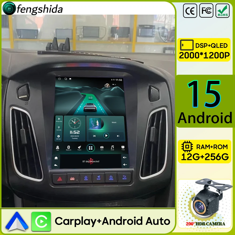 Autoradio Carplay 9,7 Zoll für Ford Focus 3 Mk3 2011 2012-2019 Navigation GPS Android Auto Android 15 5G Wifi Einheit Keine 2din DVD