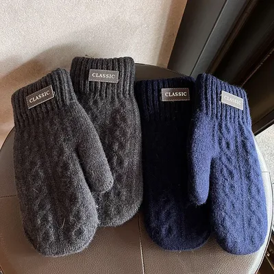 Men Winter Gloves Extreme Warmth Thermal Fleece Lined Knitted Fingerless Mittens Touchscreen Windproof Fashion Outdoor Sports