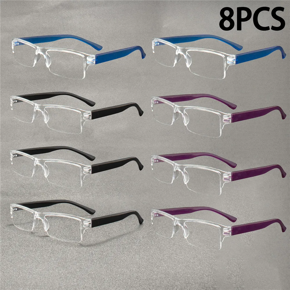 8 Stück Y2K-Lesebrillen, rahmenloses rechteckiges armloses Design, Stärke 0 bis +4,0 Image
