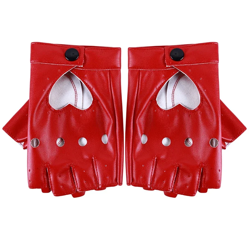 Mode Halbfinger Fahren Frauen Bequeme Handschuhe PU Leder Fingerlose Handschuhe für Frauen Schwarz Rot Weiß Punk Handschuh