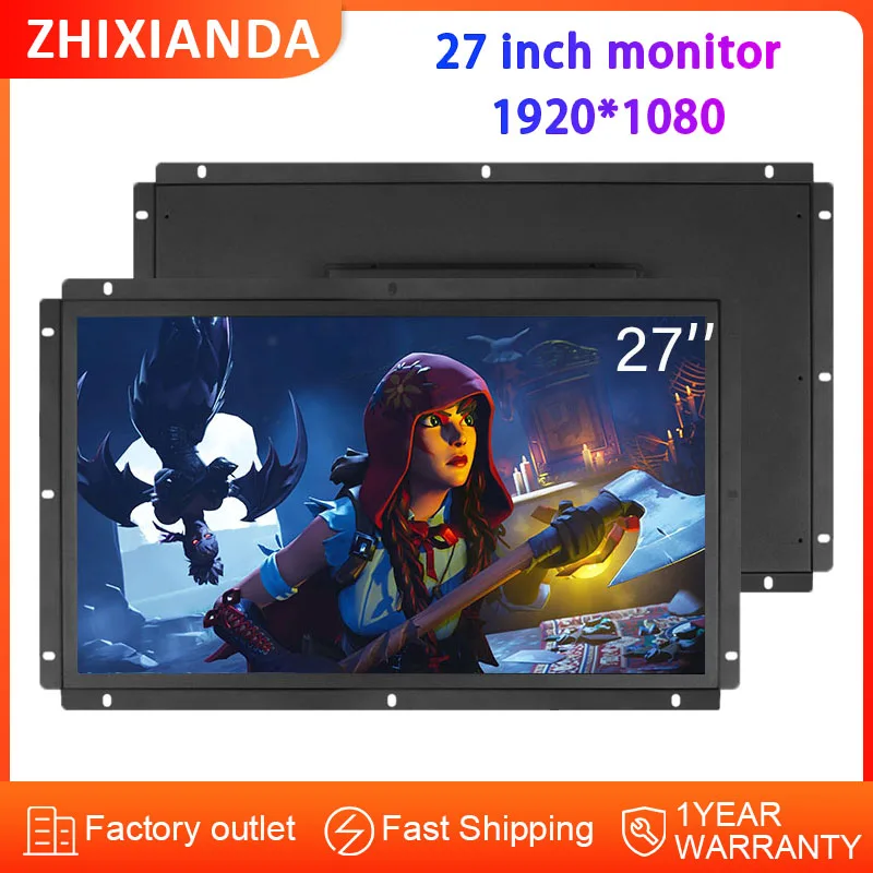 Écran tactile LCD 27 pouces, écran large 16:9, 1920x1080, moniteur à cadre ouvert avec Interface HD VGA BNC AV USB