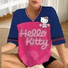 MOTO-Hello Kitty Cartoon Alphabet Streifen Nummer Street Wear Kurzarm T-shirt Sommer Hip Hop Sport Fußball Damen Top