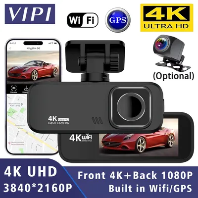 4K 2160P Dash Cam WIFI GPS Car DVR Dual Lens Camera Video Mini Drive Recorder Dashcam Black Box 24 Hour Parking Night Vision
