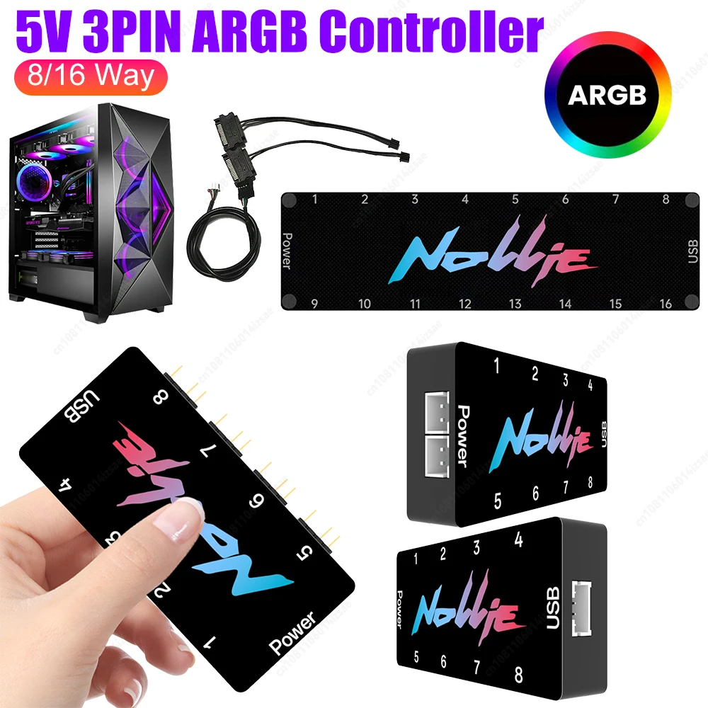 5V 3PIN ARGB Splitter HUB 8/16 Way Hub Adressierbare Unterstützung SignalRGB OpenRGB SATA Power für Erweiterte Motherboard Schnittstelle Image