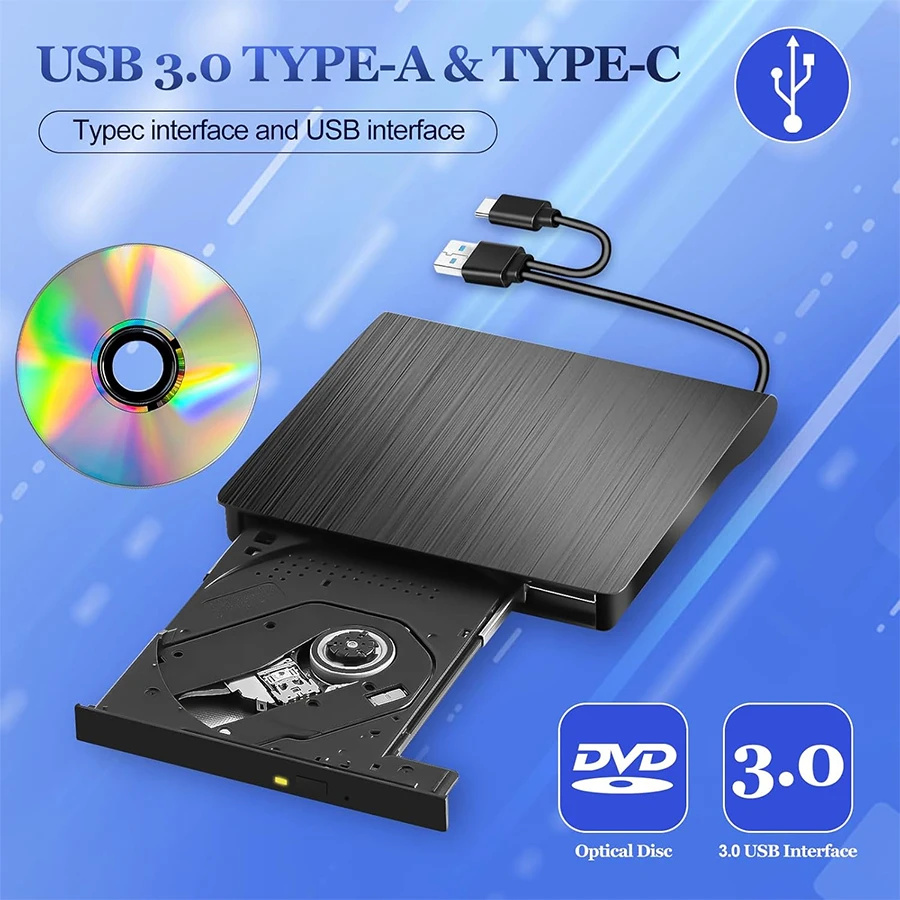 2-in-1 USB3.0 Typ C Externes DVD-RW-Laufwerk Schlankes tragbares DVD-CD-Player Laufwerk Brenner Lesegerät Optisches Laufwerk für LaptopPC DVD-Brenner Image