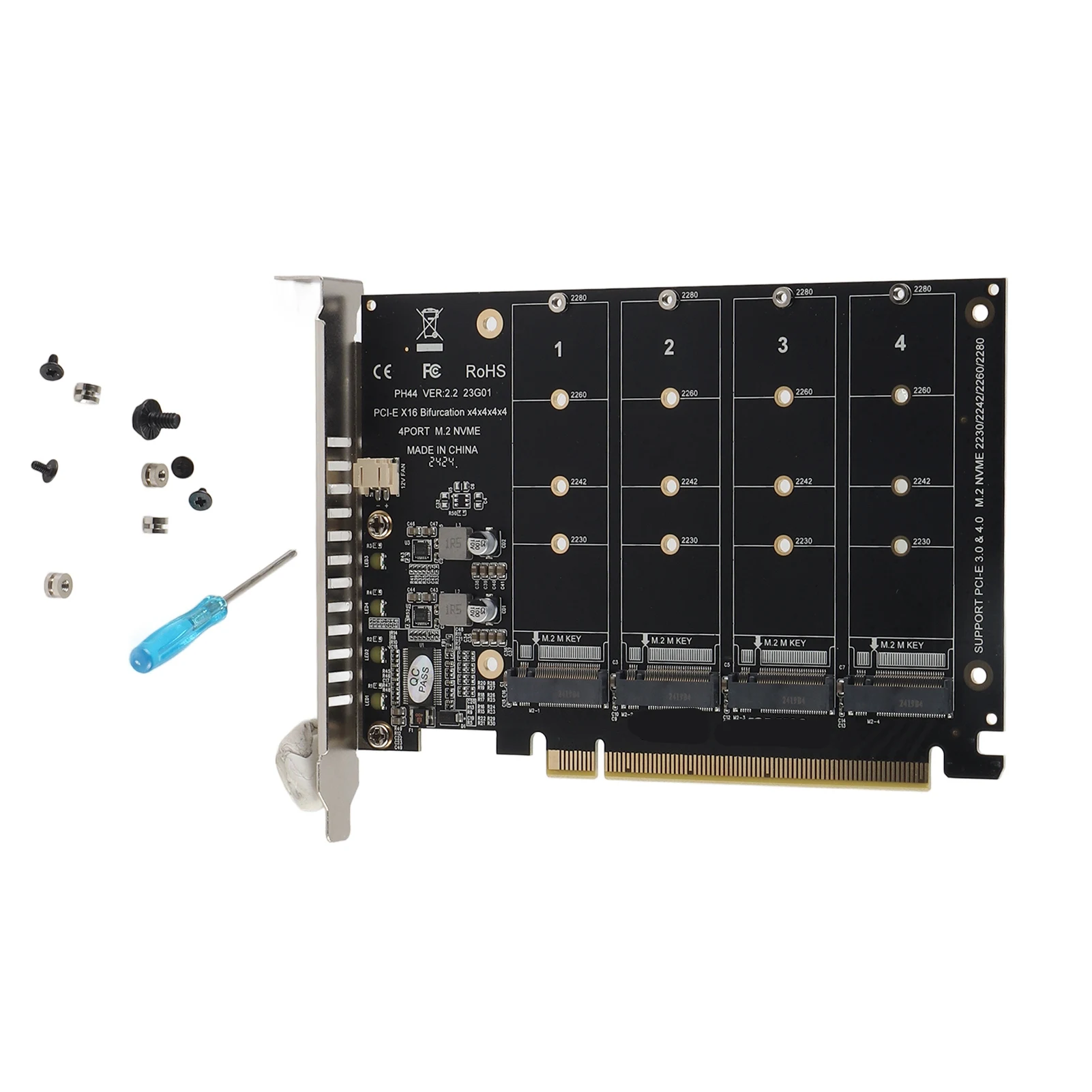 Carte adaptateur double M.2 PCIE, 4 ports M.2 NVMe SSD vers clé PCIE X16 M, convertisseur de disque dur, lecteur, carte d