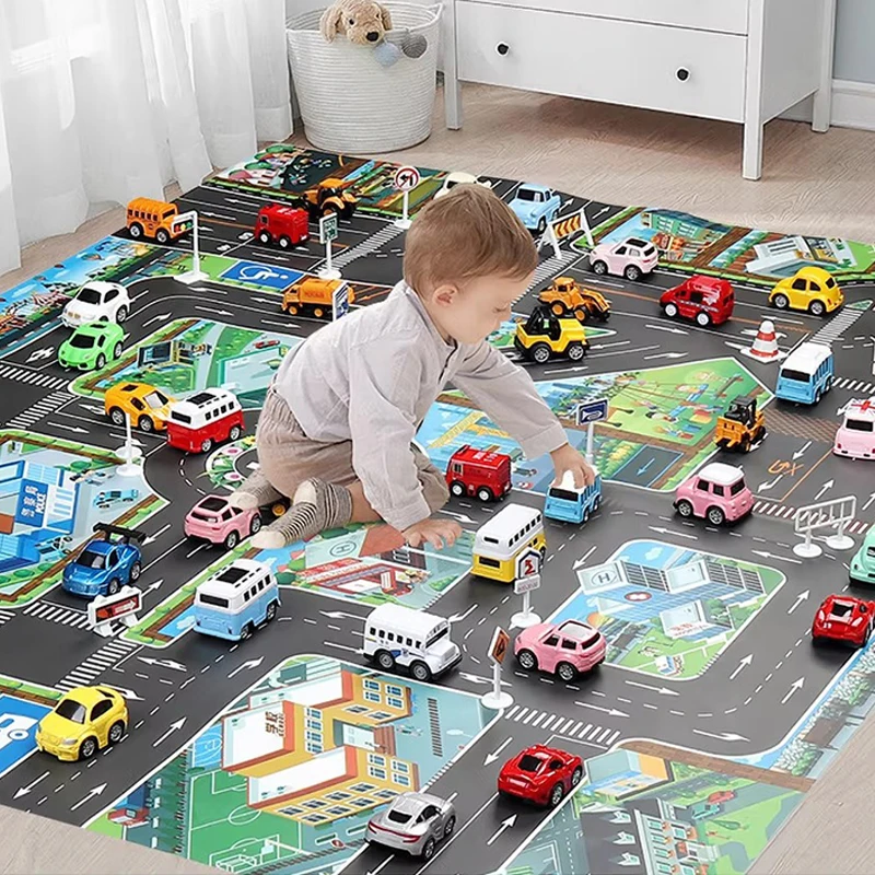 Kinder Straße Karte Teppich Parkplatz Straße Karte 83*58CM Stadt Verkehrs Karte Von Straße Teppich Verkehrs Zeichen baby Spielen Matte Spielzeug TMZ