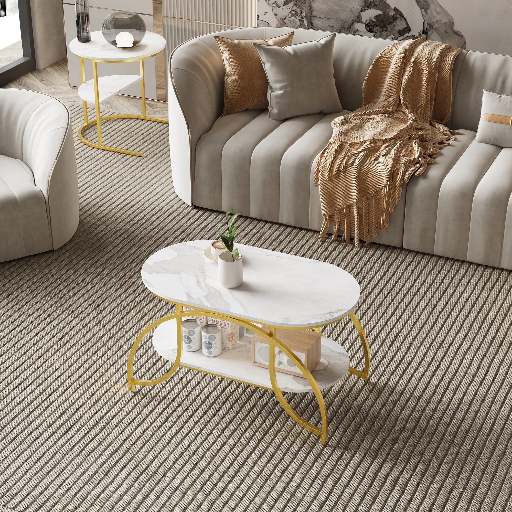 Rosahqnda Couchtisch-Set, 2er-Set, rund und oval, Couchtisch, modernes Couchtisch-Set,Couchtisch für Wohnzimmer, Balkon und Büro