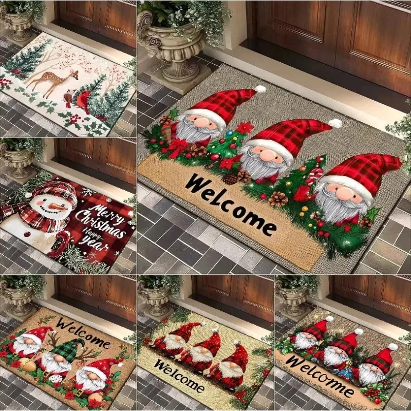 Weihnachtsmann-Kombinationsteppich, Weihnachtself, Willkommen, rutschfeste, wasserabsorbierende Matte, Teppich für den Eingangsbereich des Badezimmers Image