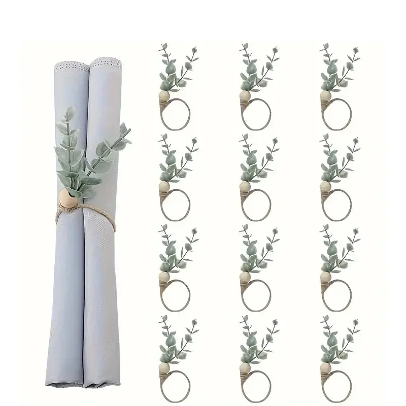 1-12PCS Eukalyptus Blätter Serviette Ringe Dekorative Obst Serviette Schnalle für Hochzeit Bankett Party Restaurant Tisch Einstellung Image