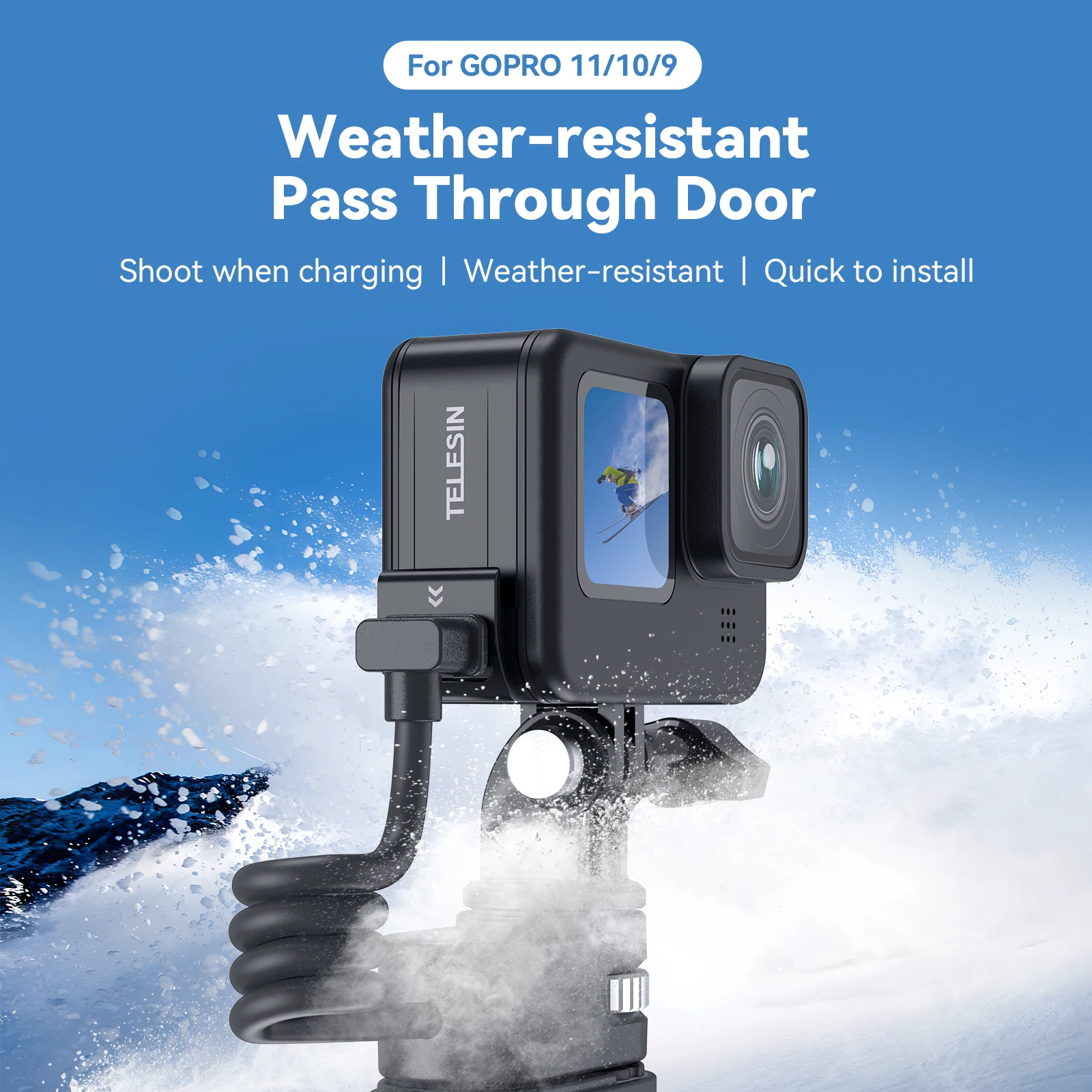 TELESIN Für GoPro Hero 12 11 10 9, wasserdichte Seitenabdeckung, einfach abnehmbare Typ-C-Ladeabdeckung, Anschluss für Go Pro 9 10 11 12 Akku Image