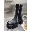 Britische Stil Frauen Echt leder Stiefel neue Herbst Winter High Heel Persönlichkeit Designer Punk Schuhe Reiß verschluss Motorrad Stiefel