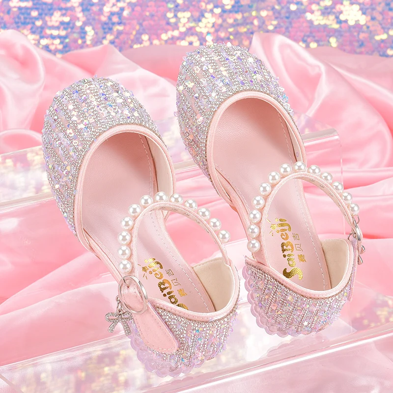 Mädchen Prinzessin Schuhe kleines Mädchen Klavier Performance Laufsteg Bühne Blumenmädchen Schuhe High Heel Kristall mit Kleid Mädchen