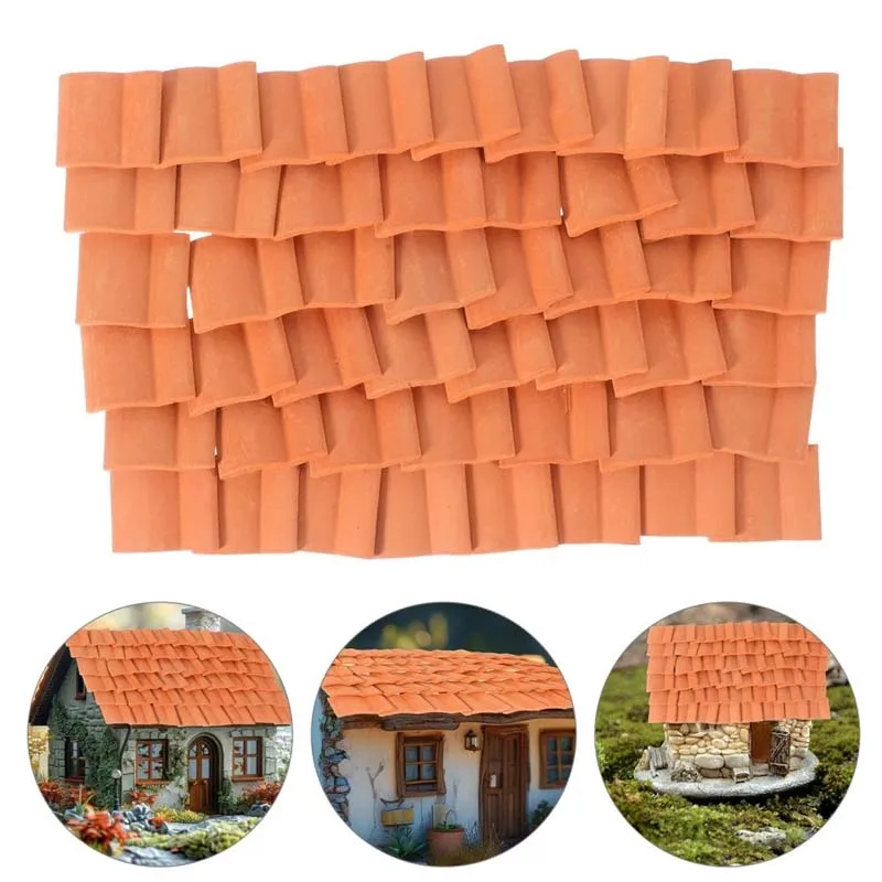 60/120 Stück Miniatur-Puppenhaus, Dachziegel, kleine Bastelgitter, Tondach, Fliesen, winziger Garten, Mini-Puppenhaus, Schindeln, Modellhaus Image