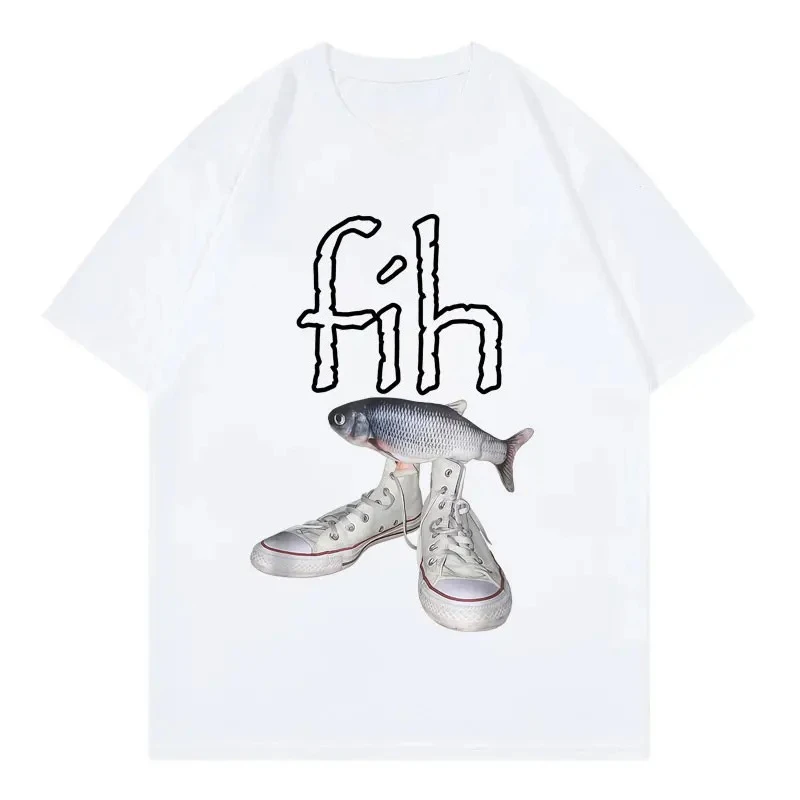 Neue Stil Fih Schuhe Grafik T Shirts Lustige Misspelled Fisch Meme Frauen Casual Mode Kurzarm T-shirt Ästhetische Kleidung