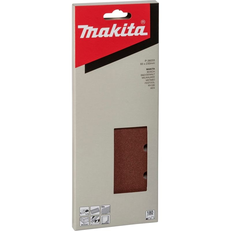 Makita Schleifpapier 93 x 230 mm, K180, 10 Stk. 93 x 230 mm • K180 • 10 Stk. • 8 Loch Image