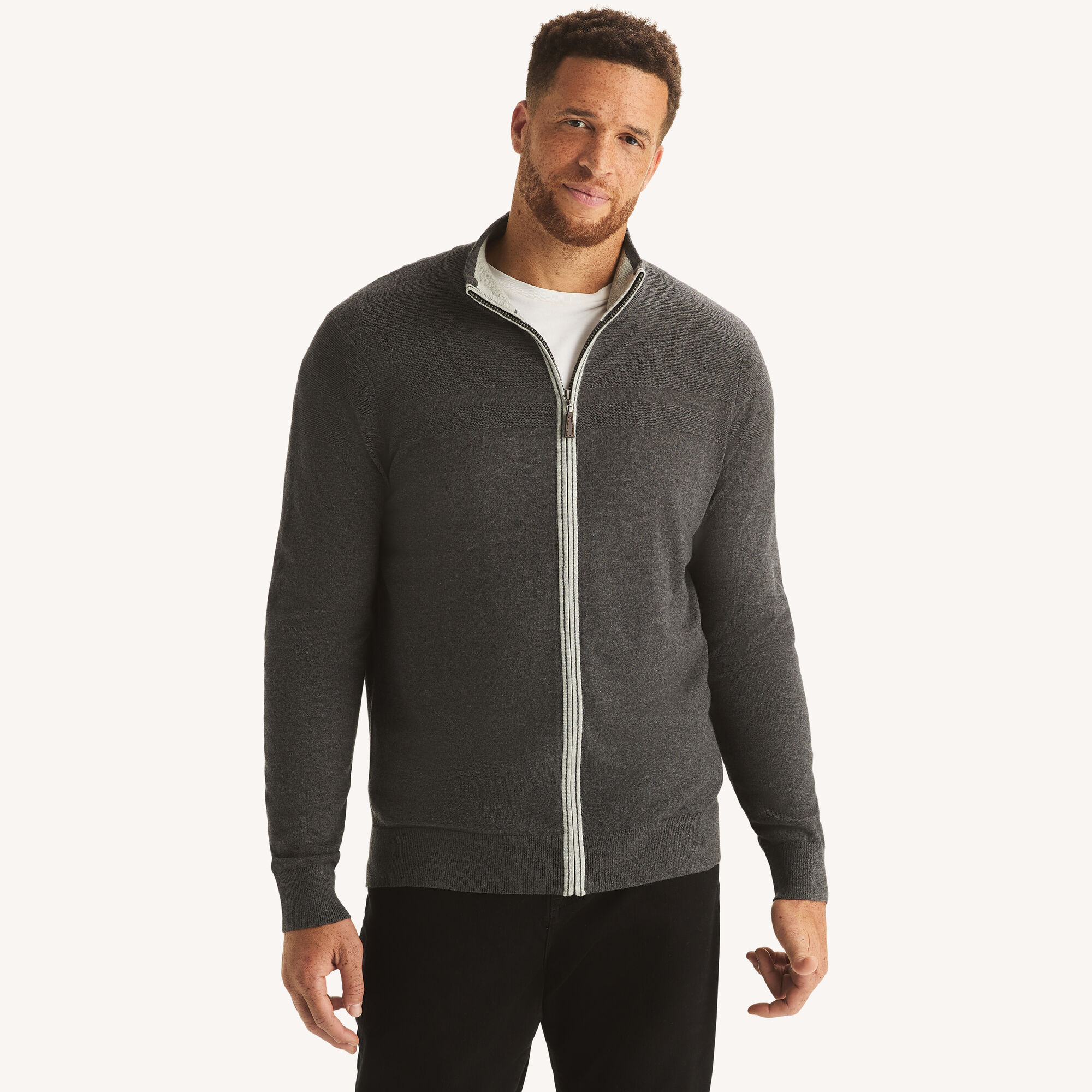 Nautica Men's Big & Tall Performance Mock-Neck Full-Zip Sweater 022 (Charcoal Heather), 4XL