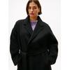 Kurzmantel TOMMY HILFIGER CURVE "CRV DF WOOL REG BELTED MIDI COAT", Damen, Gr. 54, schwarz, Web, Obermaterial: 60% Wolle, 40% Polyester, unifarben, casual, wadenlang, V-Ausschnitt, Langarm, Mäntel, in großen Größen, aus reiner Wolle