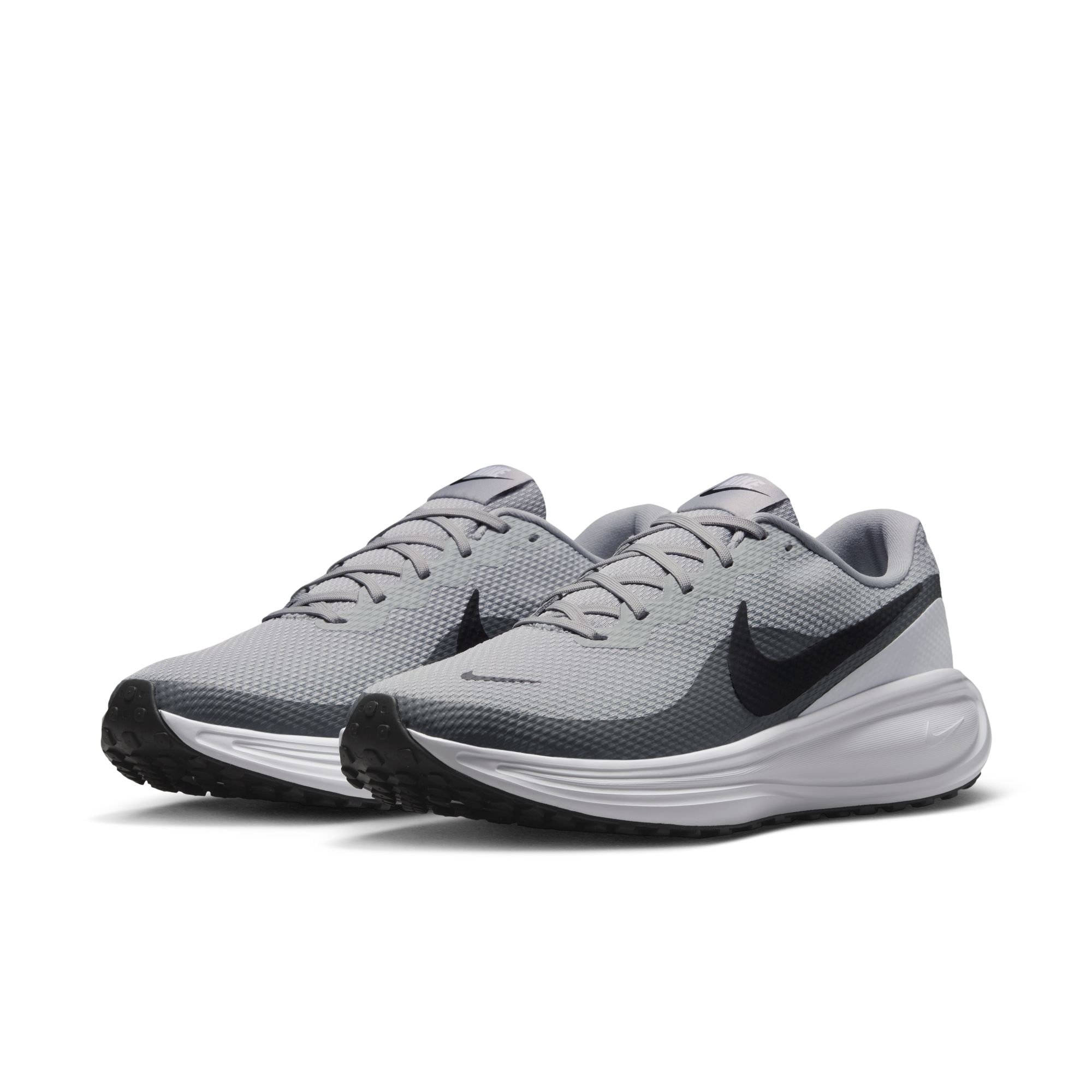 Laufschuh NIKE "NIKE REVOLUTION 8", Gr. 45, lt smoke grau, schwarz, smoke grau, weiß, Synthetik, Textil, Sportlich, Schuhe