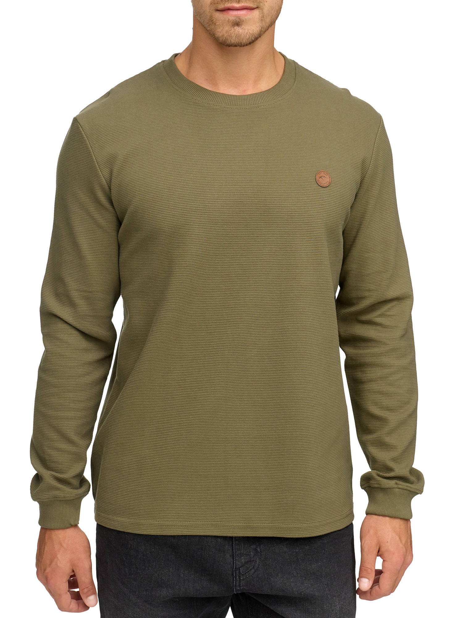 Sweatshirt INDICODE "INSalupe", Herren, Gr. XL, schwarz olive, Sweatware, Obermaterial: 100% Baumwolle, unifarben, regular fit hüftlang, Rundhals, Sweatshirts Image