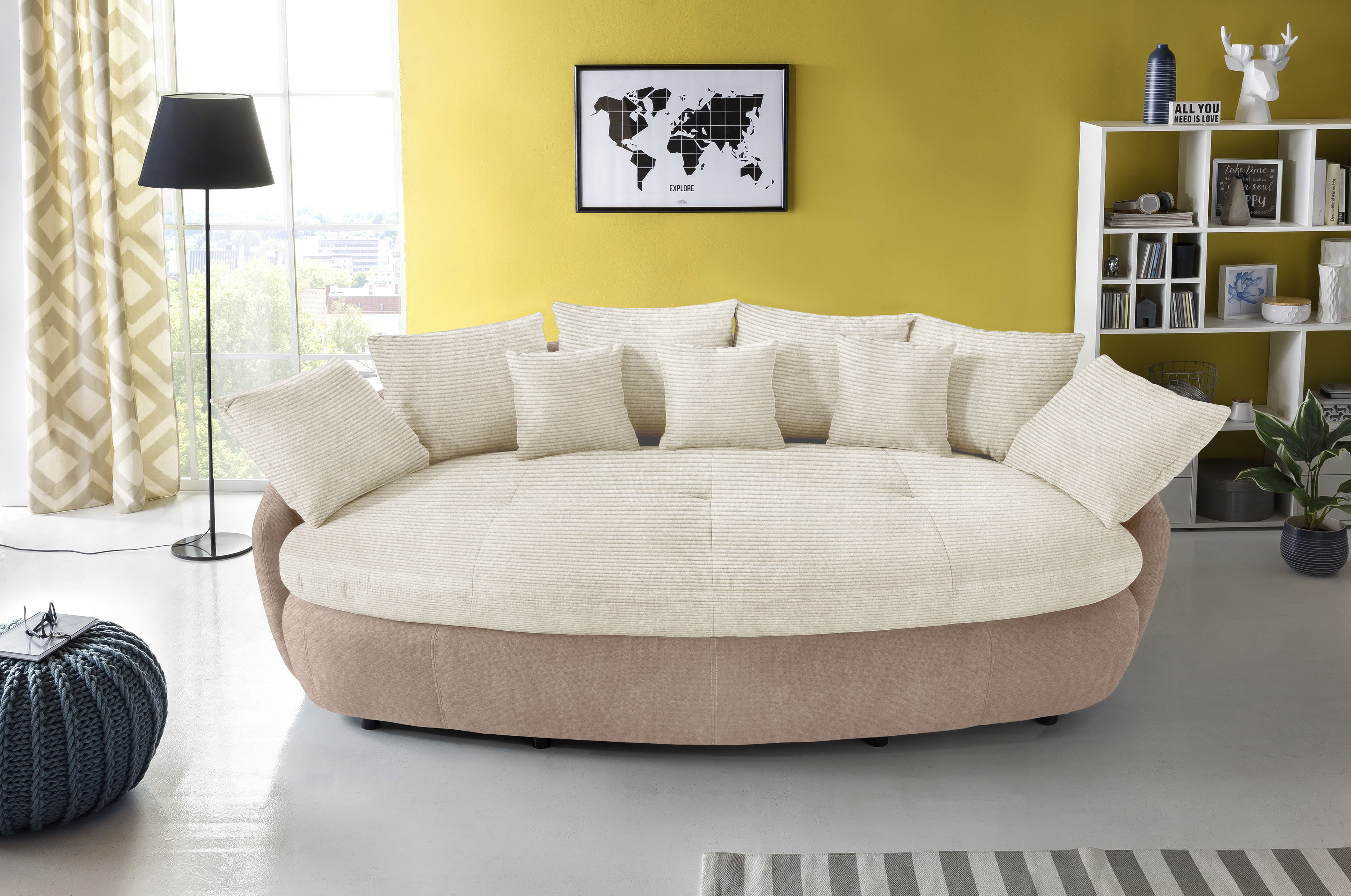 Big-Sofa INOSIGN "Aruba", mud, ivory, B:238cm H:79cm T:140cm, Luxus-Microfaser (100% Polyester); Microfaser-Feinstruktur (pflegeleichte Microfaser, mit feiner Struktur, 100% Polyester), Sofas, gemütliches Megasofa in XXL in organischer Form mit...