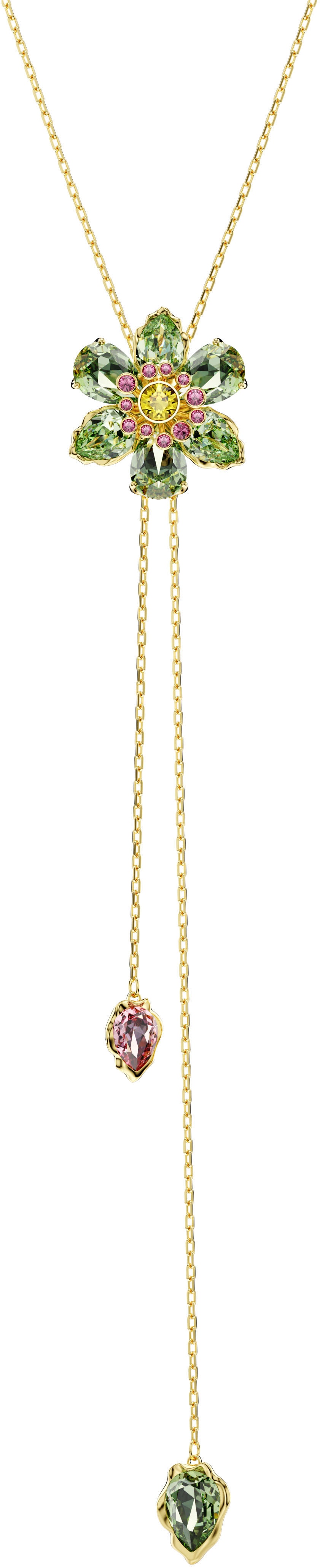 Y-Kette SWAROVSKI "Schmuck Geschenk Idyllia Y-Anhänger Blume", gold (gelbgoldfarben, grün, rosa, gelb), Halsketten, Damen, Metall, L: 70, mit Swarovski Kristall Image