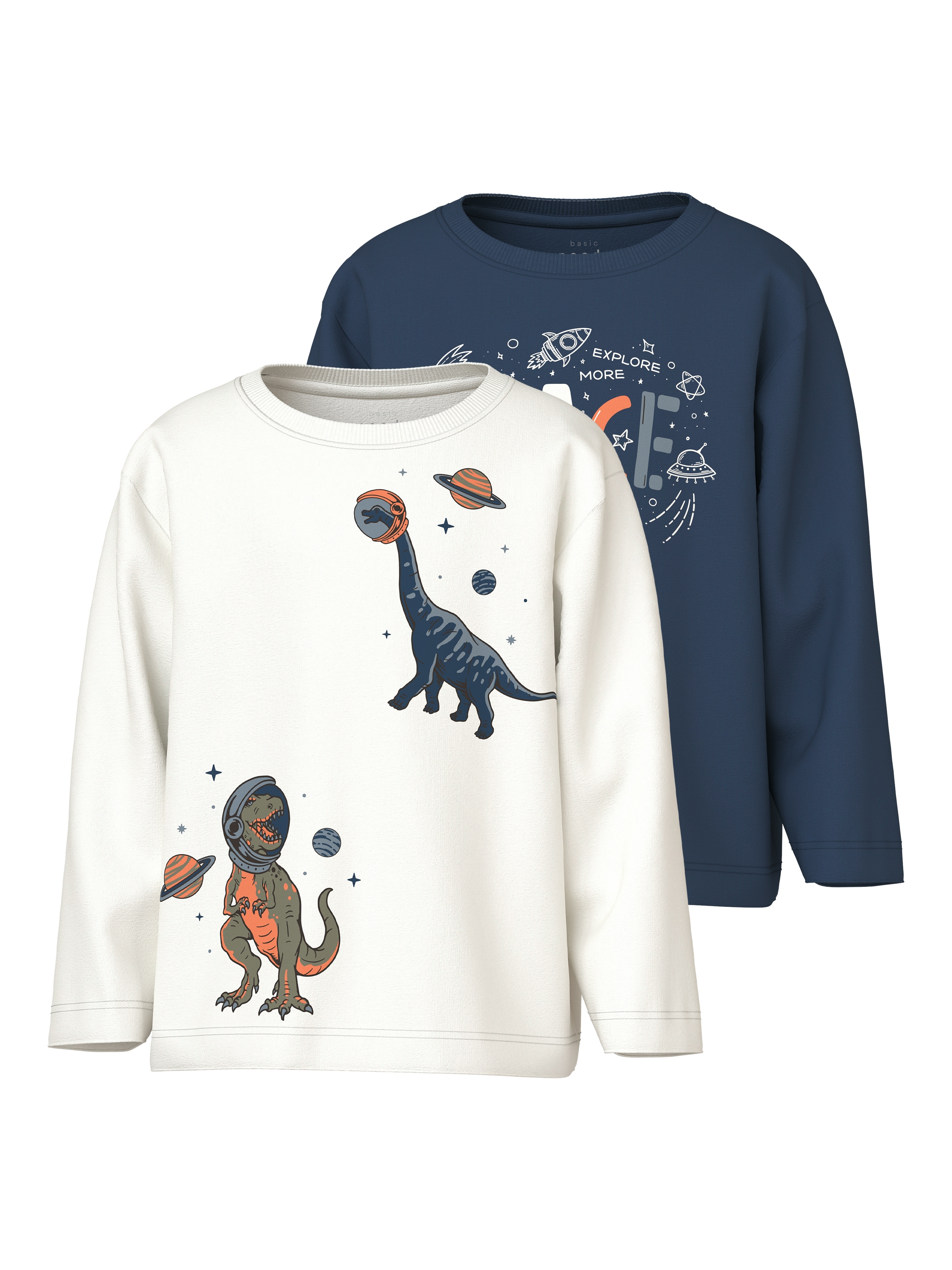 Langarmshirt NAME IT "NMMVICTOR 2P LS NREG TOP", Jungen, Gr. 116, insignia blau pack:cloud dancer, Jersey, Obermaterial: 100% Baumwolle, Rundhals, Shirts Image