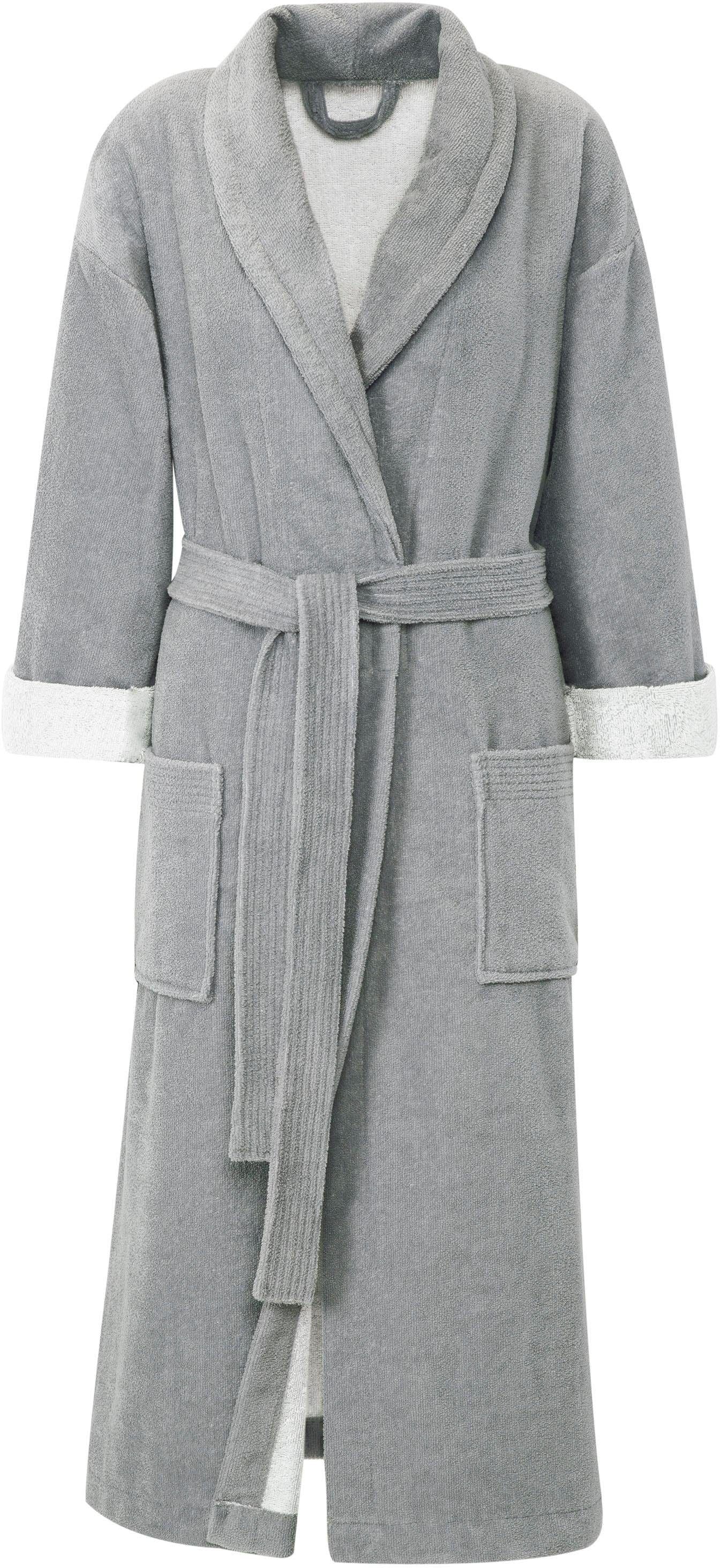 Unisex-Bademantel GÖZZE "Turin, ideal für Sauna & Spa, Hotelbademantel, Morgenmantel" Gr. XL, silber (silberfarben), L:128cm, Baumwoll-Mix, Hausmäntel, Bademantel, für Damen & Herren, mit Gürtel und zwei aufgesetzten Taschen, lang Image