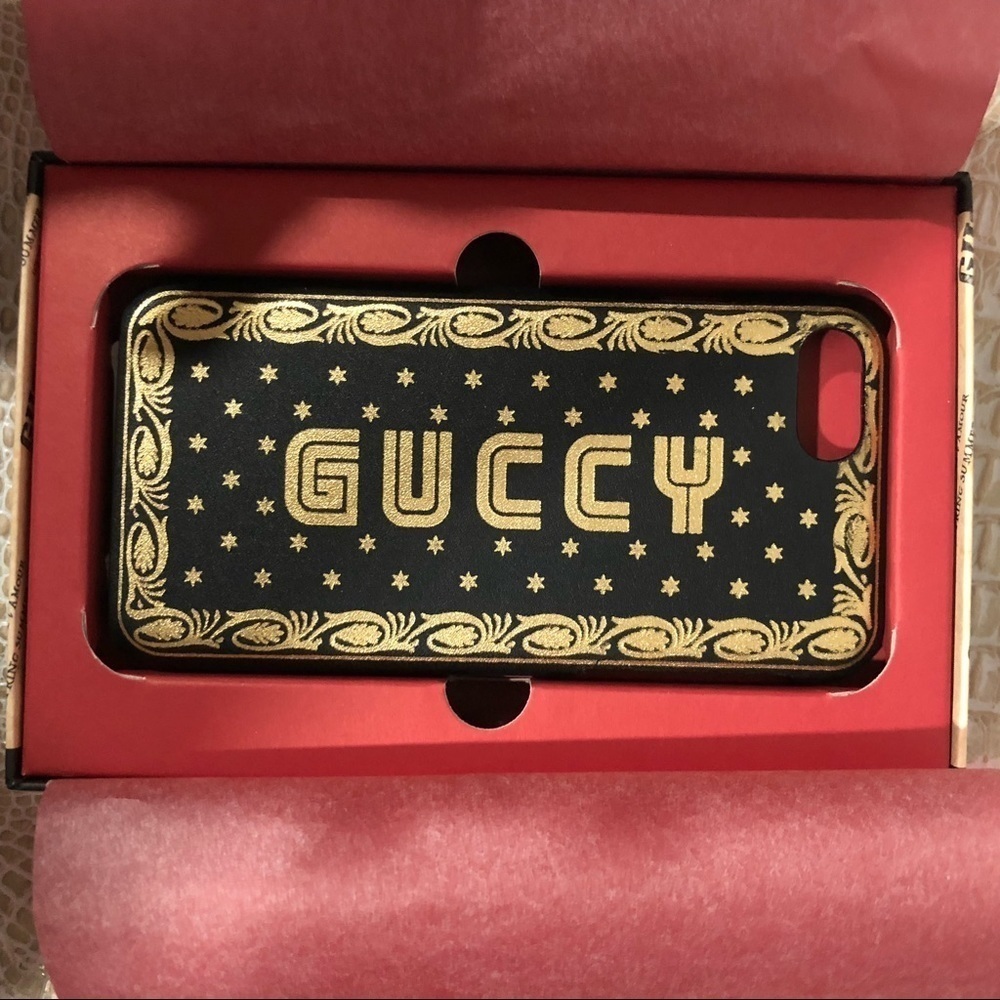 Gucci Cell Phones & Accessories | Gucci Madison De L’amour Black Gold Guccy Phone Case | Color: Black/Gold | Size: Os