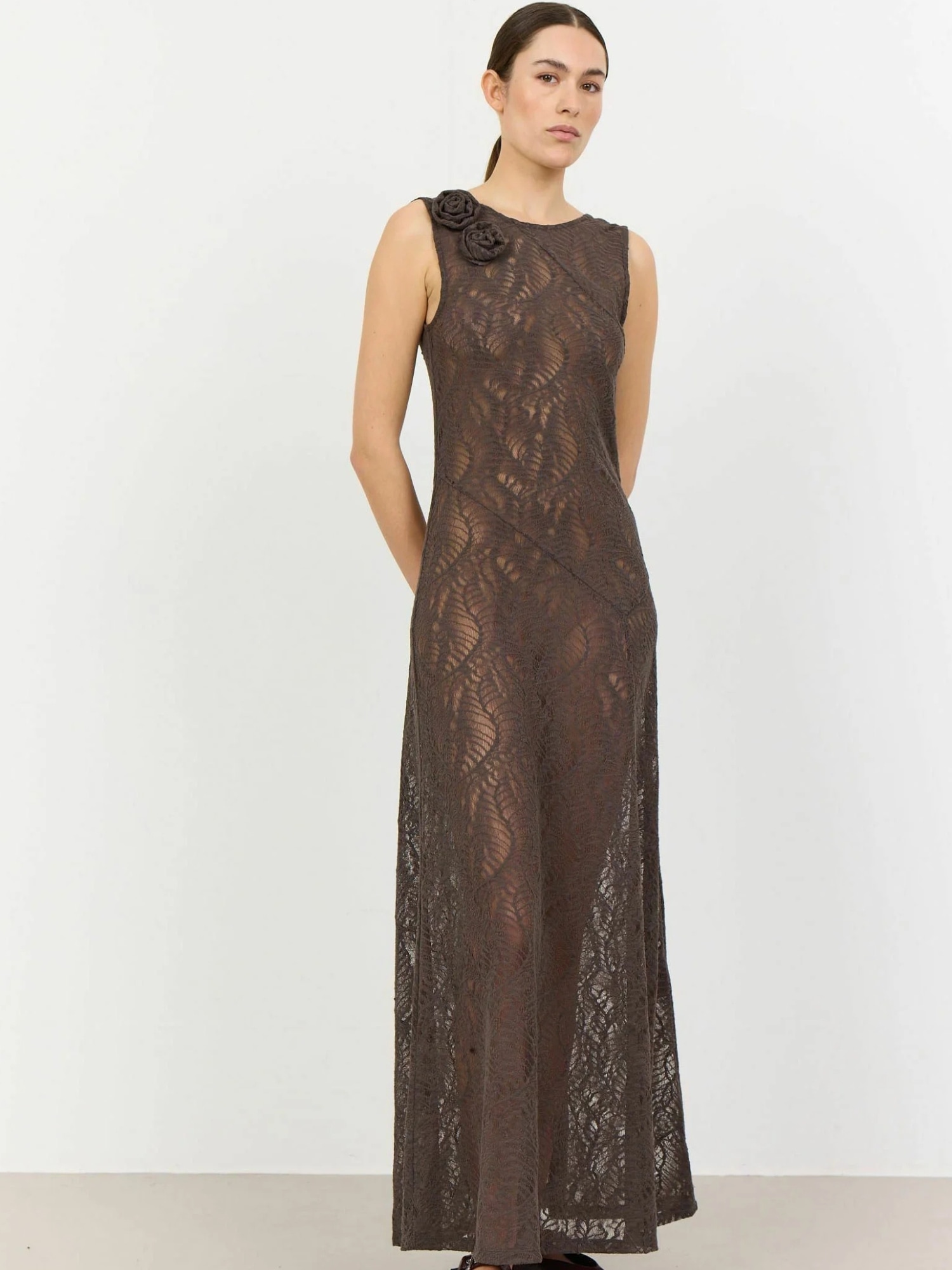 Jerseykleid LEVETE ROOM "Levete Room Dress LR-LENA 1", Damen, Gr. XL, Normalgrößen, l895, chocolate, Obermaterial: 85% Polyester, 15% Elasthan, Kleider Image