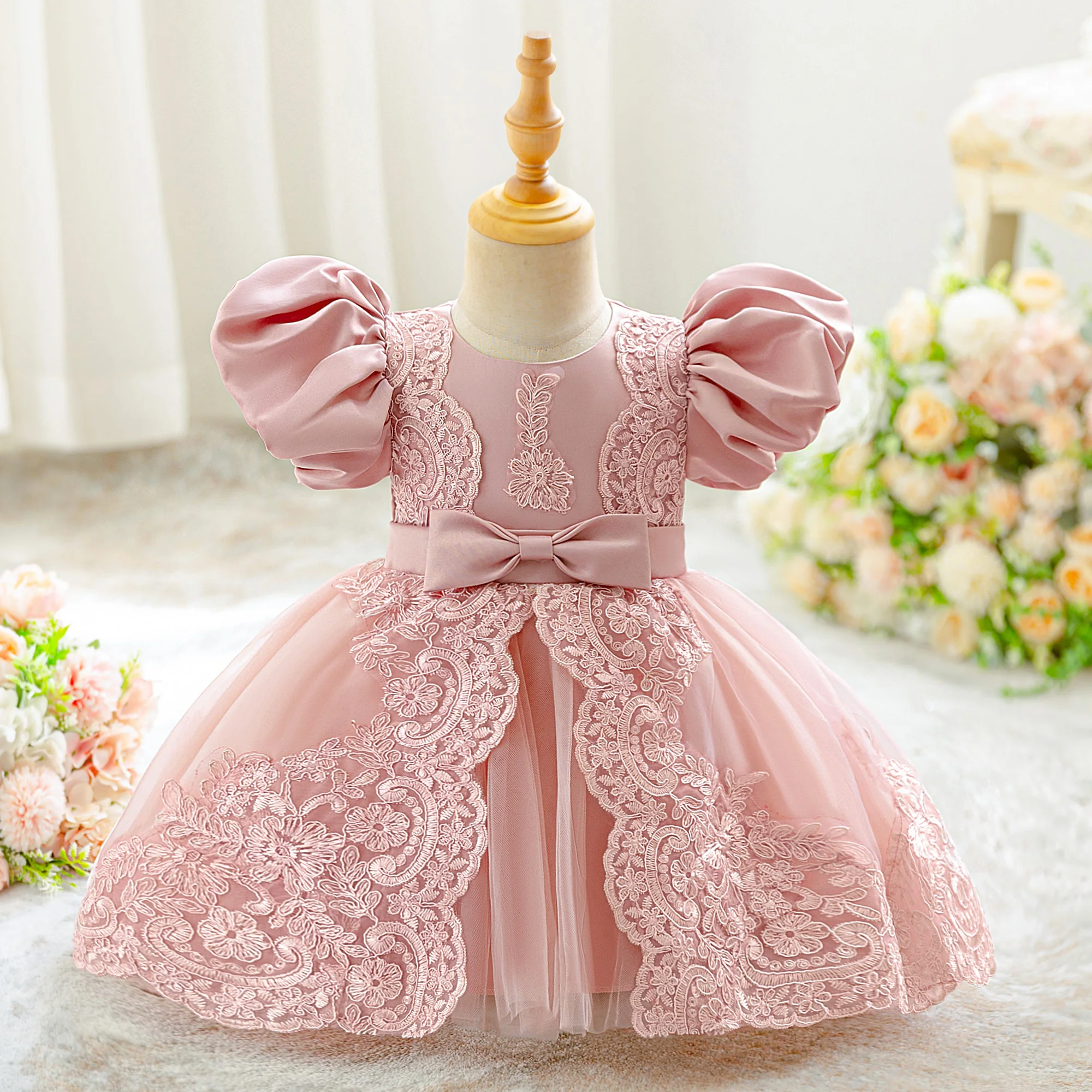 Kleinkind Stickerei Blume Party Baby Mädchen Kleid Elegante Schleife Hochzeit Brautjungfern Prinzessin Ballkleider Baby Taufe Abendkleid Image