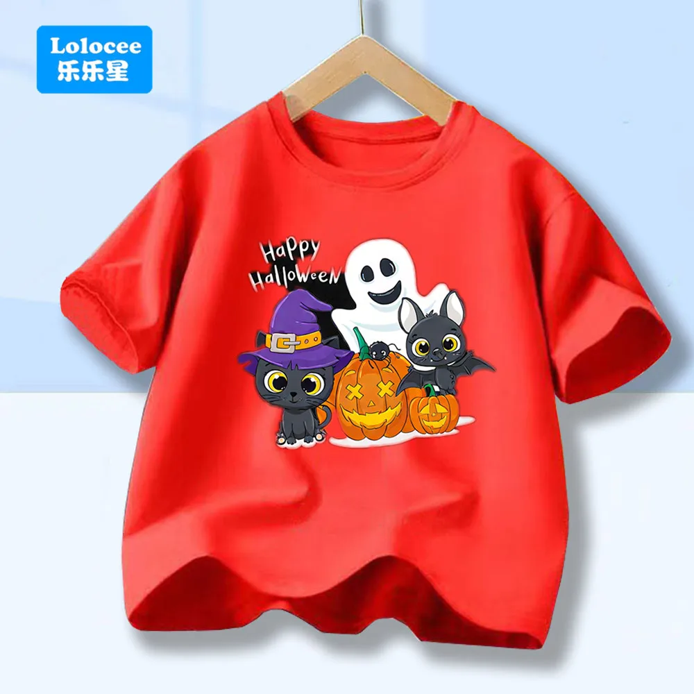 Kinder-Halloween-Festival-T-Shirt, süßes Kurzarm-Top mit Geister- und Kürbis-Aufdruck, gruselige Partykleidung für die Saison Image